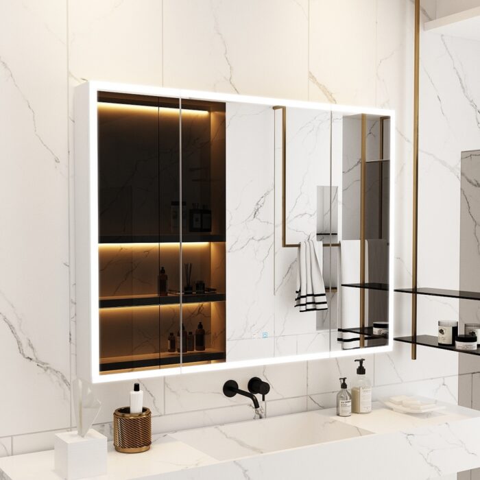 Sleek Anti-Fog Bathroom Medicine Cabinet with Dimmable LED Lights - 45.9" - Image 2