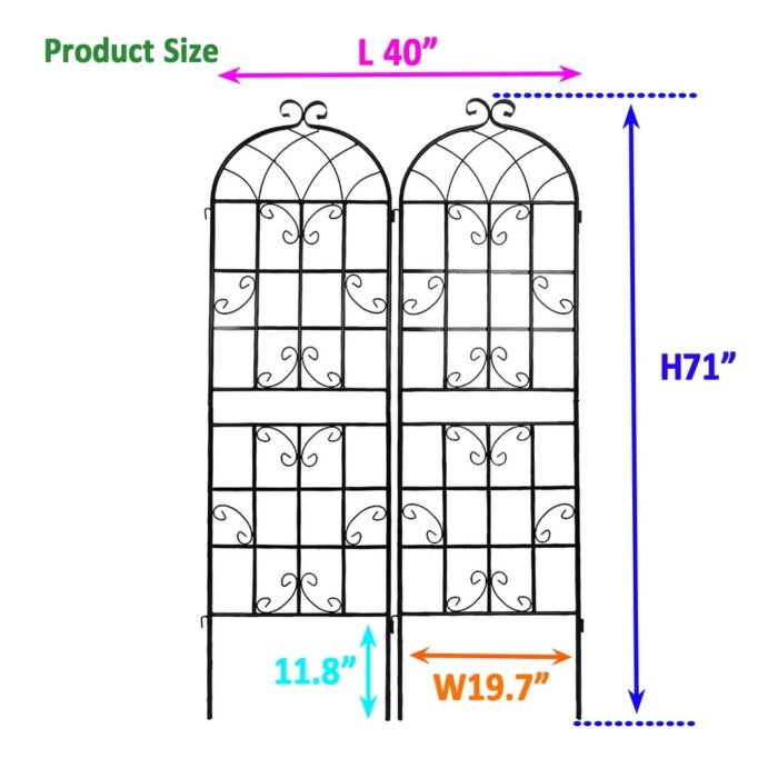 2 Pack Metal Garden Trellis 71" x 19.7" Rustproof Trellis for Climbing Plants Outdoor Flower Support Black - Image 2