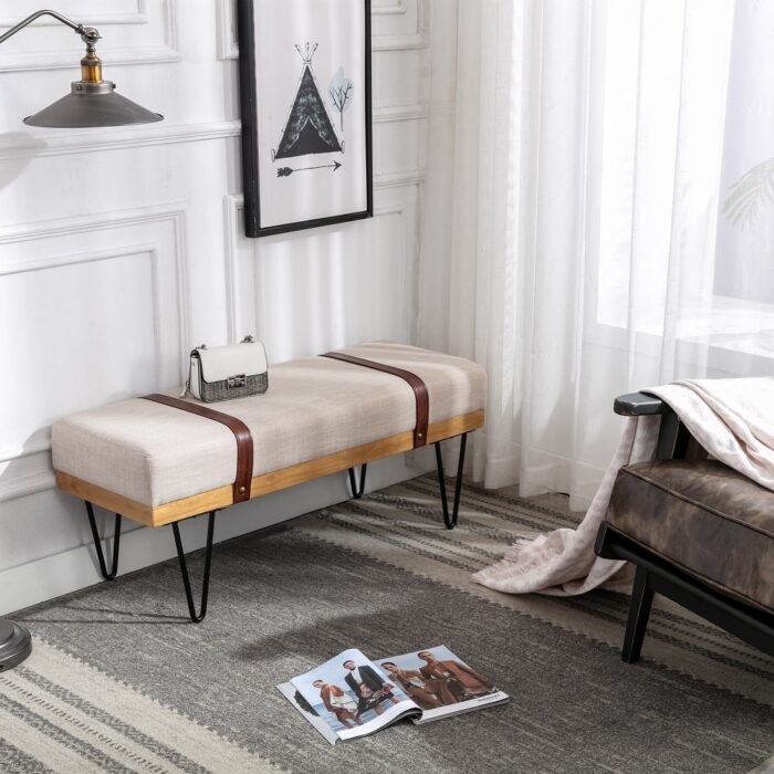 Modern Entryway Bench Bed Bench with Powder Coating Metal Legs