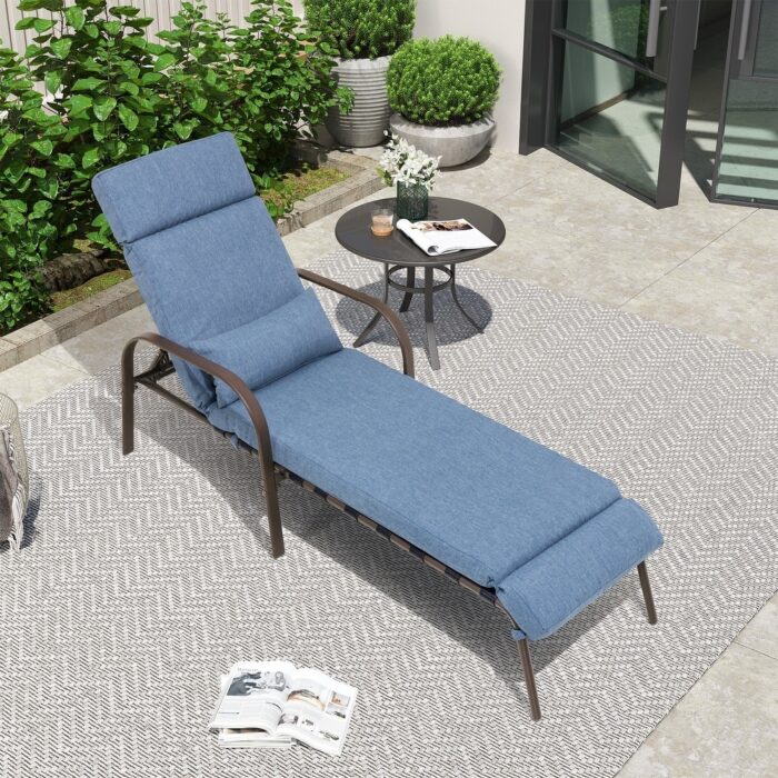 Outdoor Recliner Adjustable Chaise Lounge Chair with Cushion & Pillow