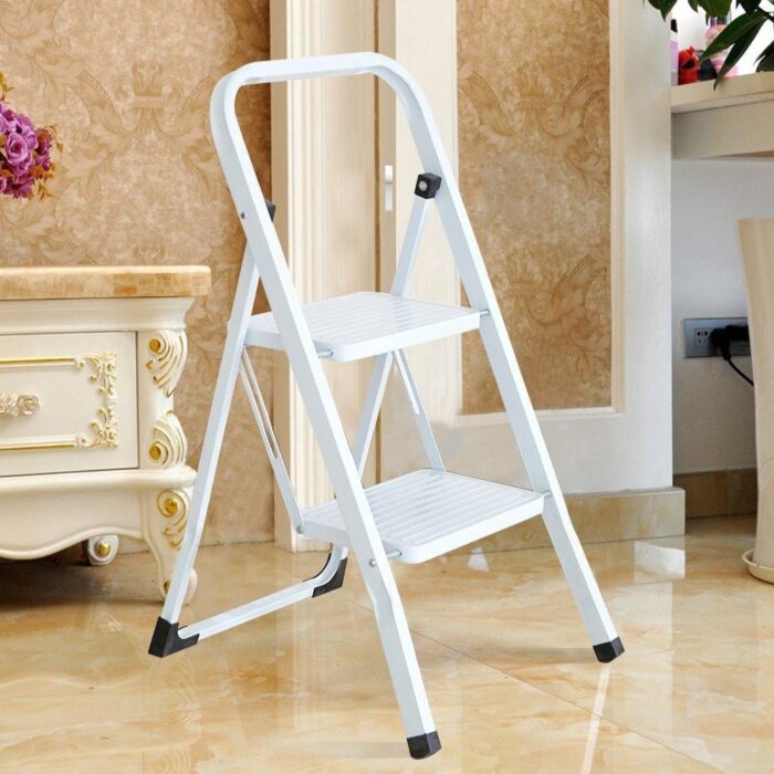 2 Step Ladder Folding White Step Stool Lightweight Step Stool Chair - Image 2