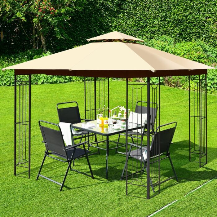 Costway 10' x 10' Patio Canopy Gazebo Outdoor 2-Tier Steel Tent - Image 2