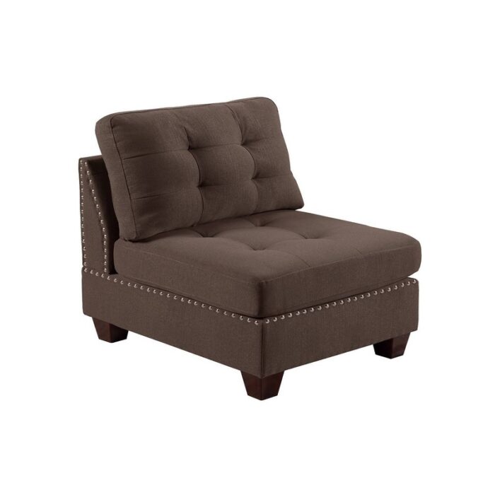 Tufted Chaise Lounges Armless Casual Sofa with Nailheads for Livingroom Classic Low Back Accent Chairs with Wood Legs