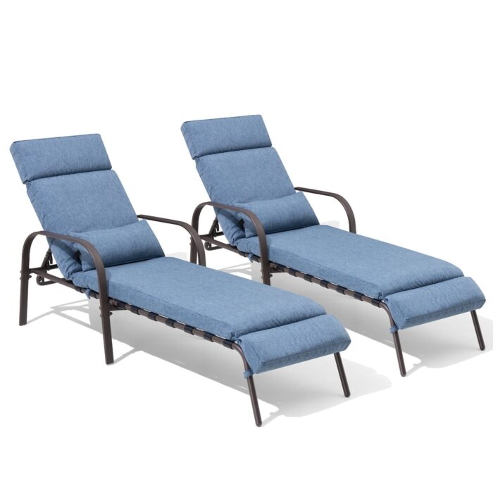 Outdoor Cushioned Adjustable Chaise Lounge Chairs (Set of 2) Patio Pool Loungers - Image 2