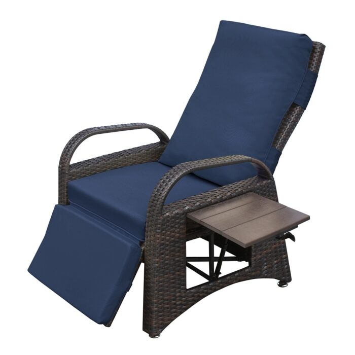 Outdoor Recliner Chair,PE Wicker Adjustable Reclining Lounge Chair