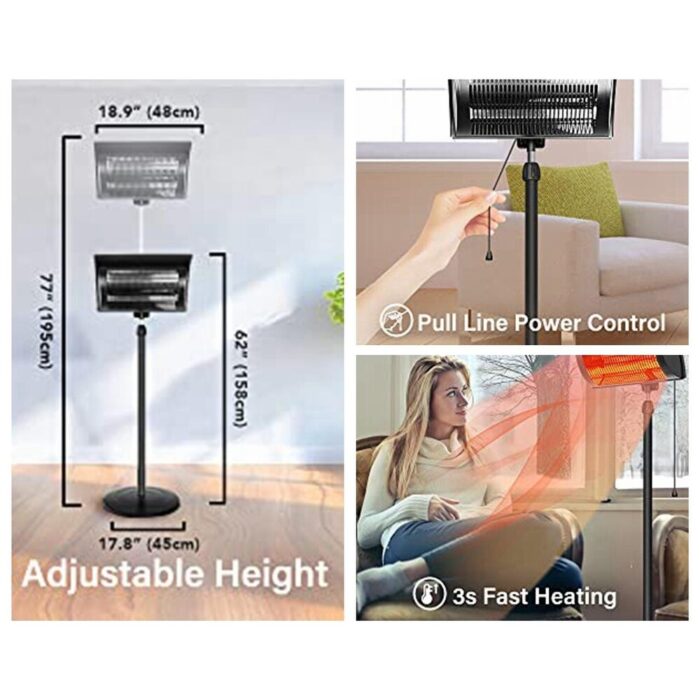 Simple Deluxe Standing Heater Patio Outdoor Balcony, Courtyard with Overheat Protection, 750W/1500W, Large - Image 2