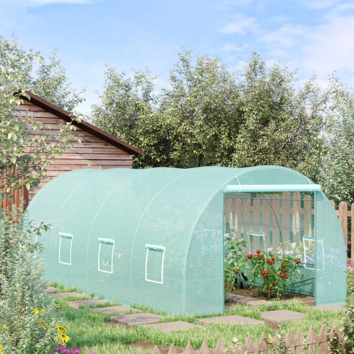 Outsunny Green PE/ Steel 20-foot Freestanding Walk-In Tunnel Greenhouse