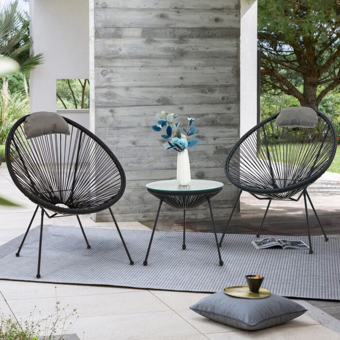 AVAWING 3 PCS Patio Wicker Conversation Bistro Set with Pillow