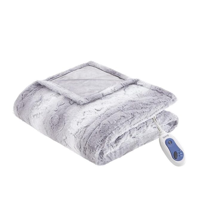 50" x 70" Ultra Soft Faux Fur Electric Heated Throw Blanket Grey - Image 2