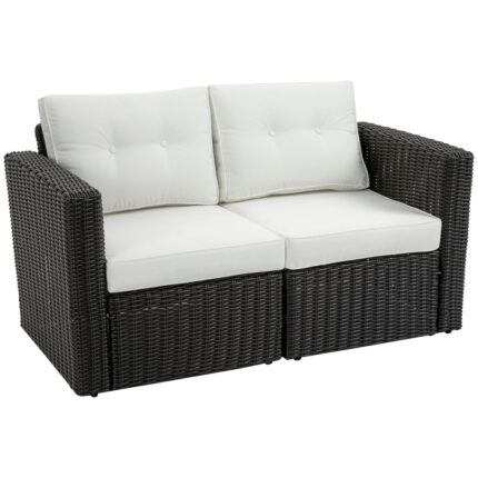 Outsunny 2 Pieces Patio Wicker Corner Sofa Set, Outdoor Freely Combination PE Rattan Furniture, Beige - Image 2