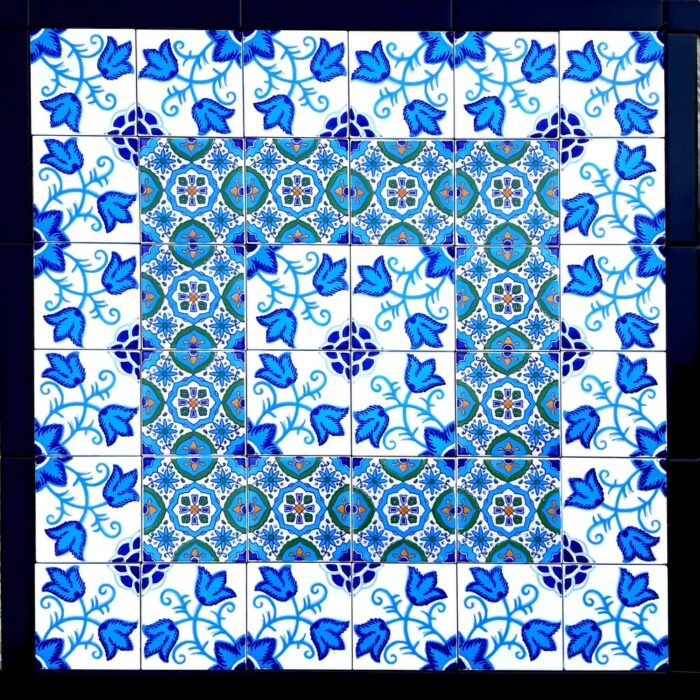 24x24 Floral Turquoise Backsplash Design 36pc Ceramic Tile Wall Mural