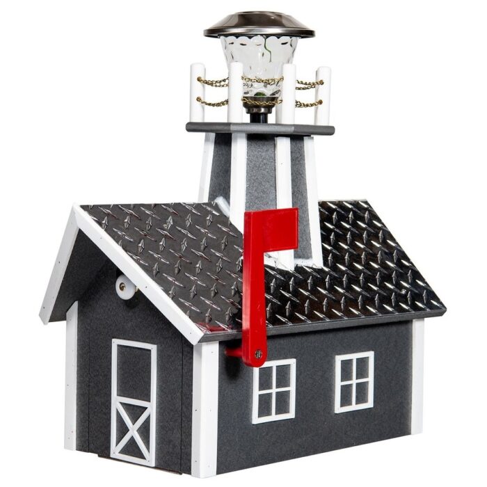 Deluxe Poly Mailbox with Aluminum Diamond Plate Roof and Lighthouse