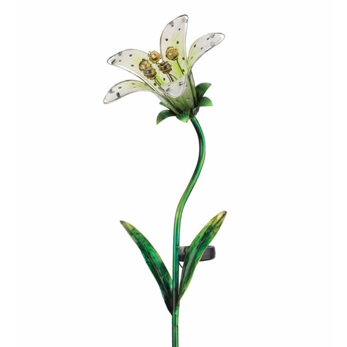 Set of 2 White Solar Tiger Lily Stakes