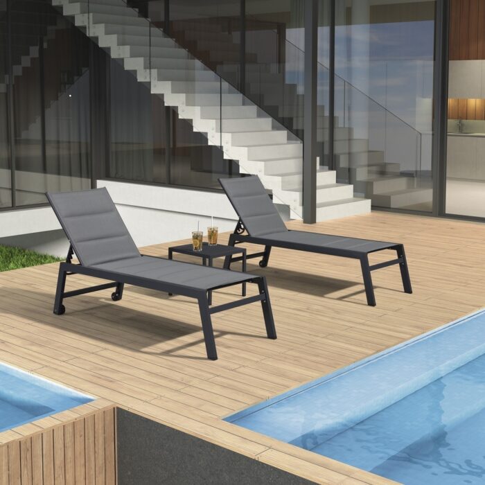 PURPLE LEAF Patio Chaise Lounge Set of 2 Chairs and Side Table, Grey - 64.17"x23.23"x14.57"