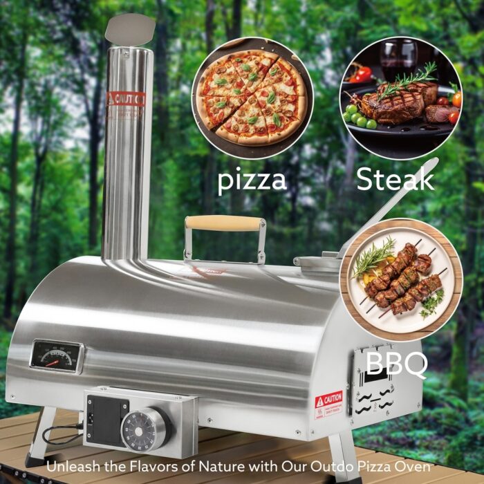 Outdoor Portable 12" Automatic Rotatable Wood Fired Pizza Ovens, with Built-in Thermometer Pizza Cutter Carry Bag