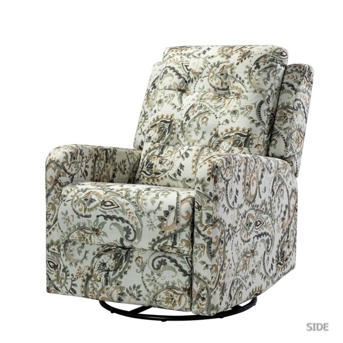 Arlette Contemporary Floral Manual Swivel Recliner with Tufted Back - Image 2