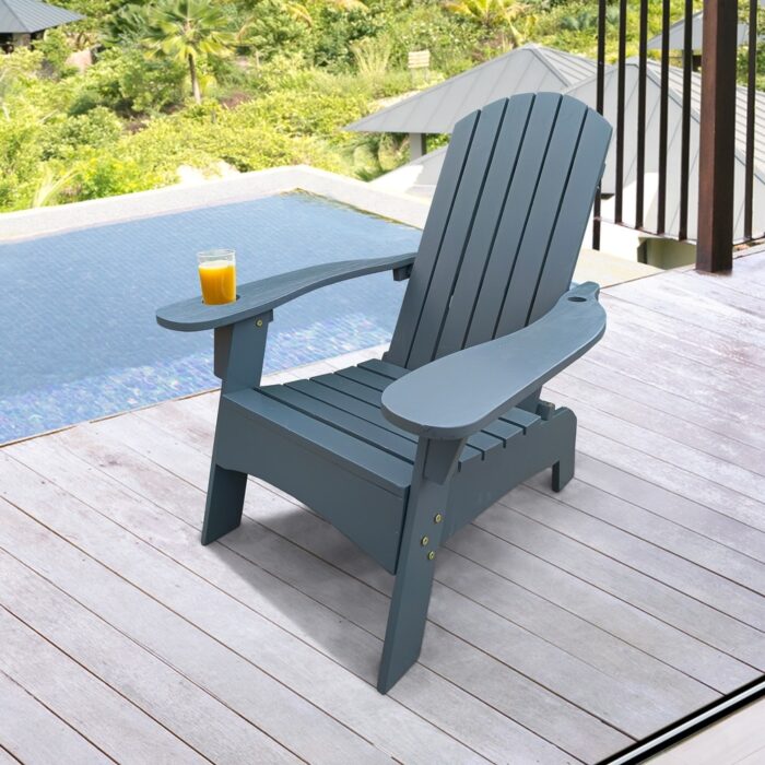 Ergonomic Adirondack Chair with Cup Holder, Wide Seat & Armrest, Tall Slanted Back Design, Perfect for Indoor or Outdoor Use.