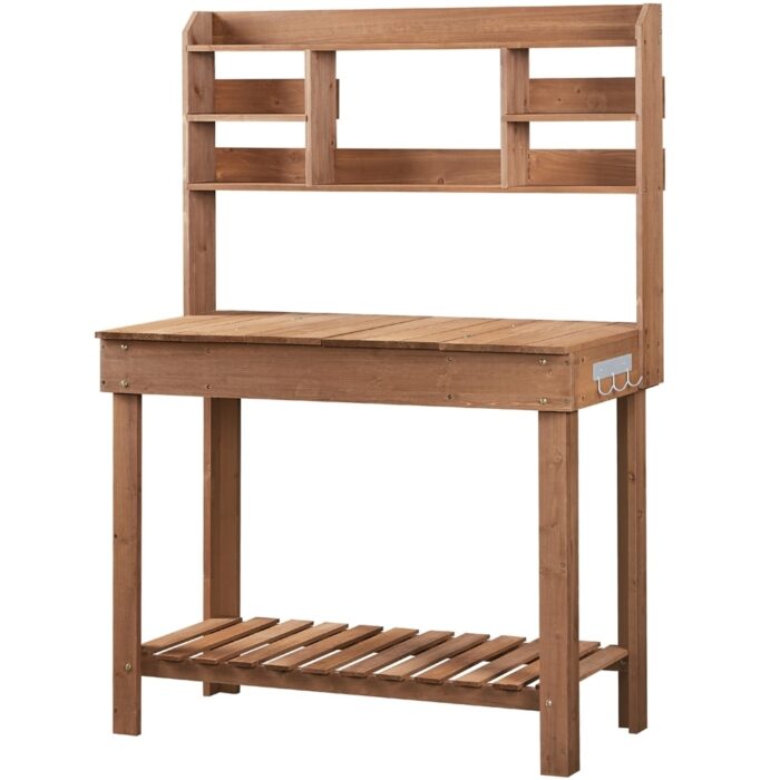 Yaheetech Potting Bench Table with Display Rack Germination Table with Storage Shelf, Brown - N/A