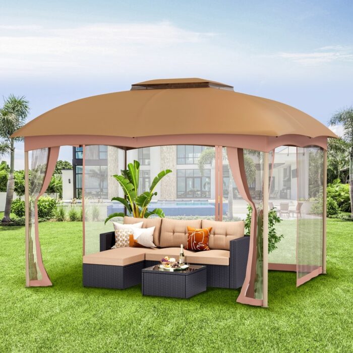 PHI VILLA 12ft x 10ft Pop Up Double-vented Gazebo with Mosquito Mesh Netting Walls - Image 2
