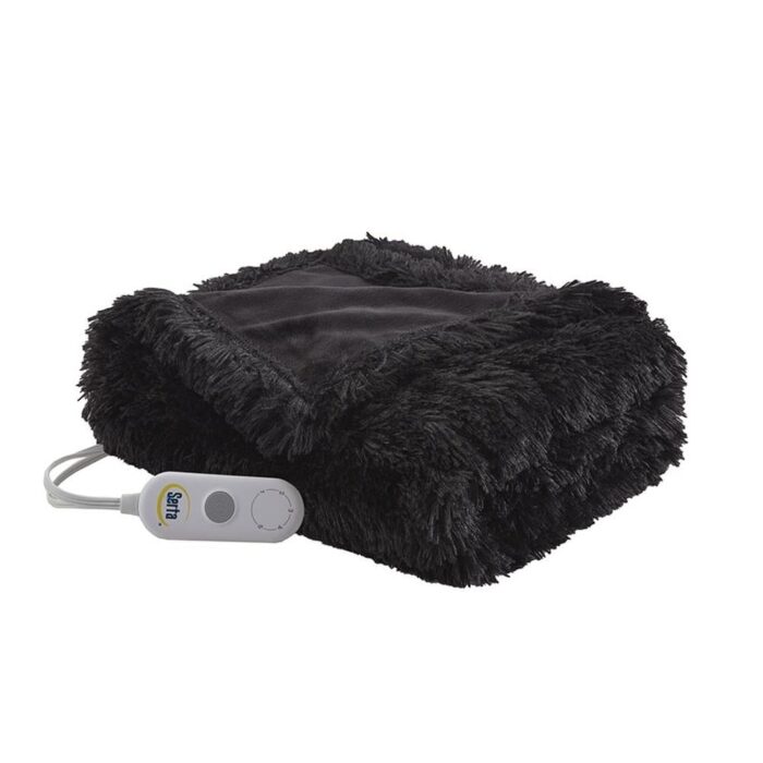 50" x 60" Faux Fur Electric Heated Throw Blanket Black - Image 2