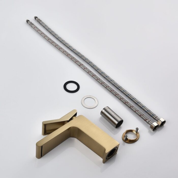 brushed gold single handle bathroom basin faucet with pop up overflow brass drain - 7'6" x 9'6" - Image 2
