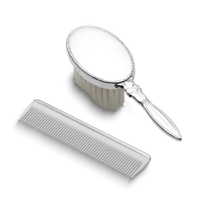 Curata Sterling Silver Gift Boxed Girls Beaded Comb and Brush Set