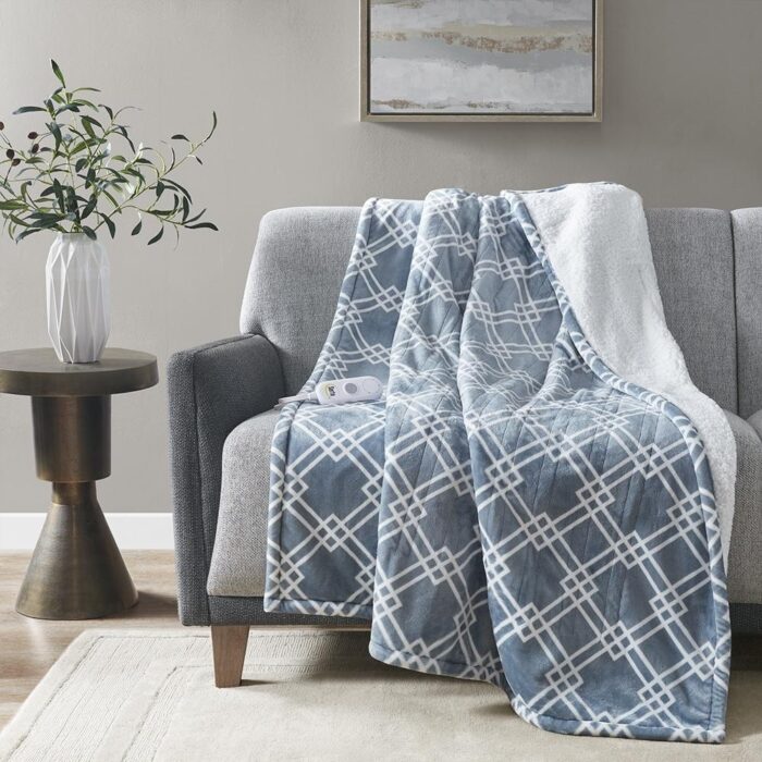 50" x 60" Printed Plush Electric Heated Throw Blanket Blue
