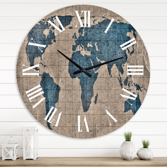 Designart 'Ancient Map of The World I' Rustic wall clock