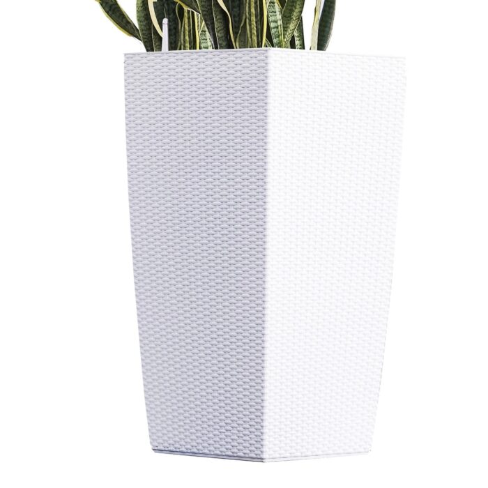 XBrand 30" H Rattan Self Watering Indoor Outdoor Square Planter Pot, Tall Decorative Gardening Pot, Home Décor Accent