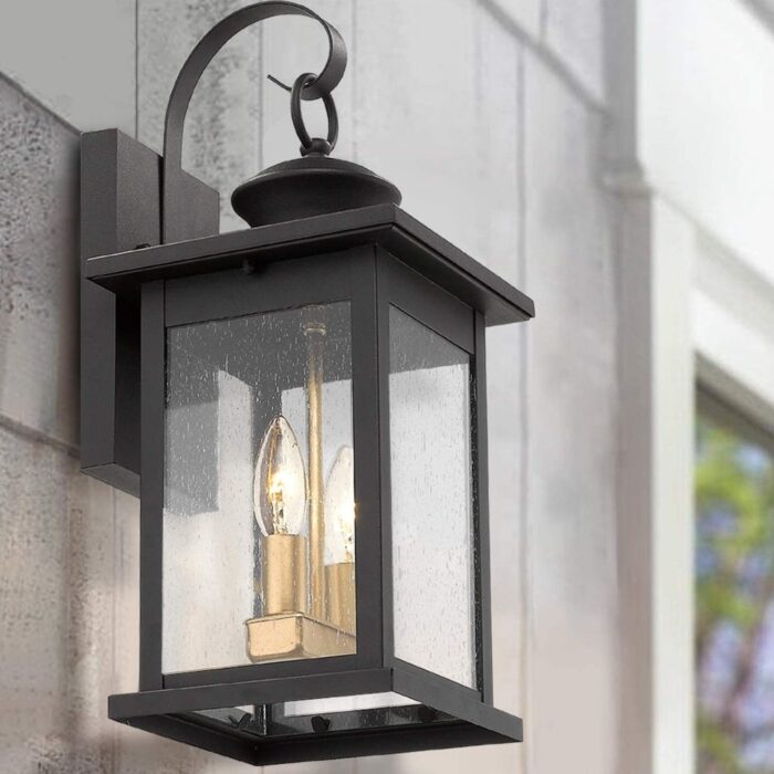 2-light Outdoor Wall Sconce Exterior Light With Seeded Glass - 7.8 x 8.9 x 17.7 inches