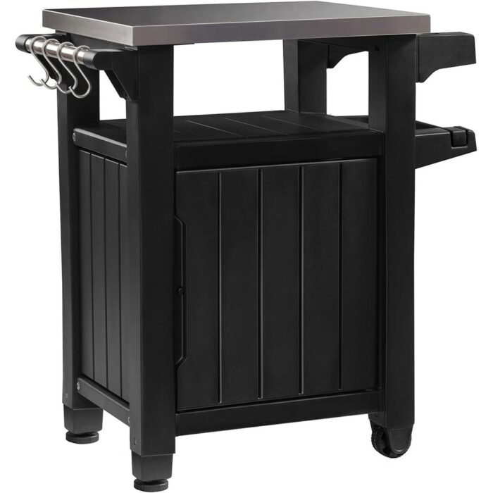 Keter Unity 40 G Patio Storage Grilling Bar Cart with Stainless Steel Top, Grey - 32