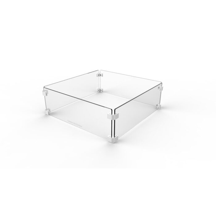 EV Fires 23" Square Fire Pit Clear Tempered Glass Flame Guard in Silver - 6"H x 22.5"W x 22.5"D