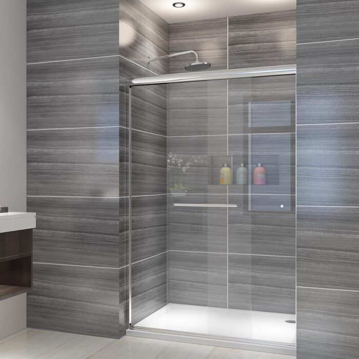 ELEGANT 48'' W x 72'' H Sliding Shower Door Semi-Frameless Chrome Finish - Image 2