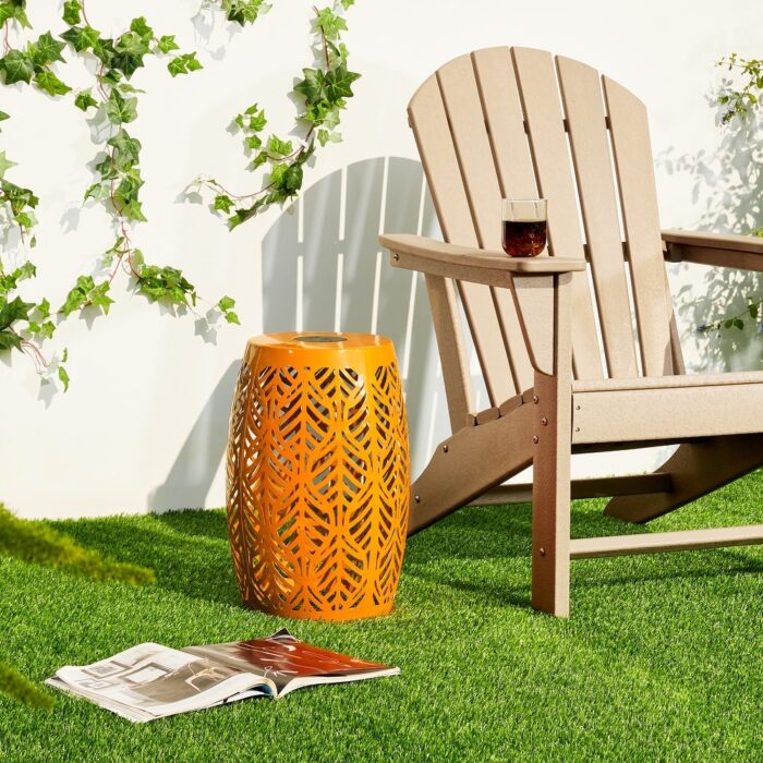 Glitzhome 18"H Outdoor Metal Planter Stand Stool with Solar Lights - 12.25"W x 12.25"D x 18.25"H - Image 2