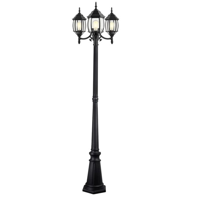 3-Light 85.43-in Rising Sun Black Complete Post Light