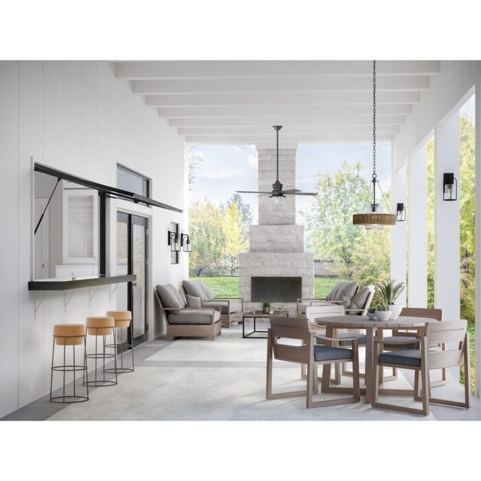 Pembroke Collection 1-Light 18.5 in. Matte Black Outdoor Pendant with Mocha Rattan Accents and Seeded Glass Shade - Large - Image 2