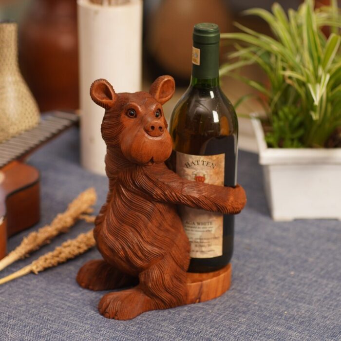 Novica Handmade Bear Hug Wood Wine Bottle Holder - Image 2