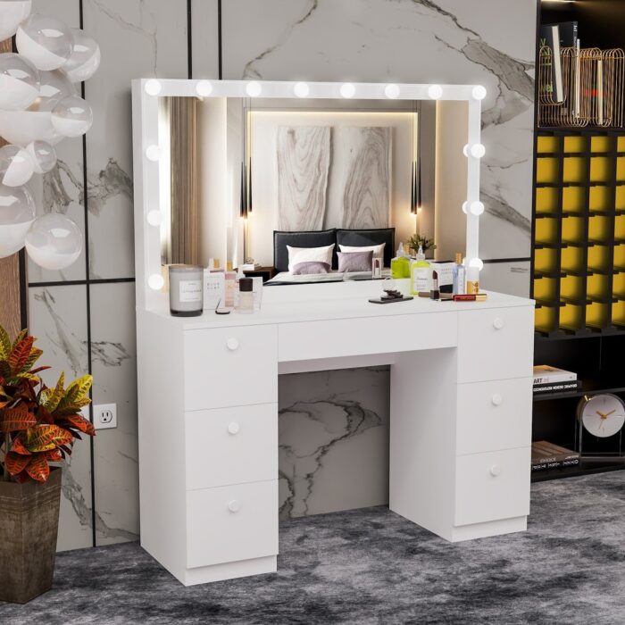 Boahaus Modern Vanity with Light Bulbs, 07 Drawers, Mirror - Image 2