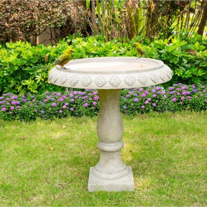 21.9"H Round Weathered Concrete/Fiberglass Outdoor Garden Bird Bath
