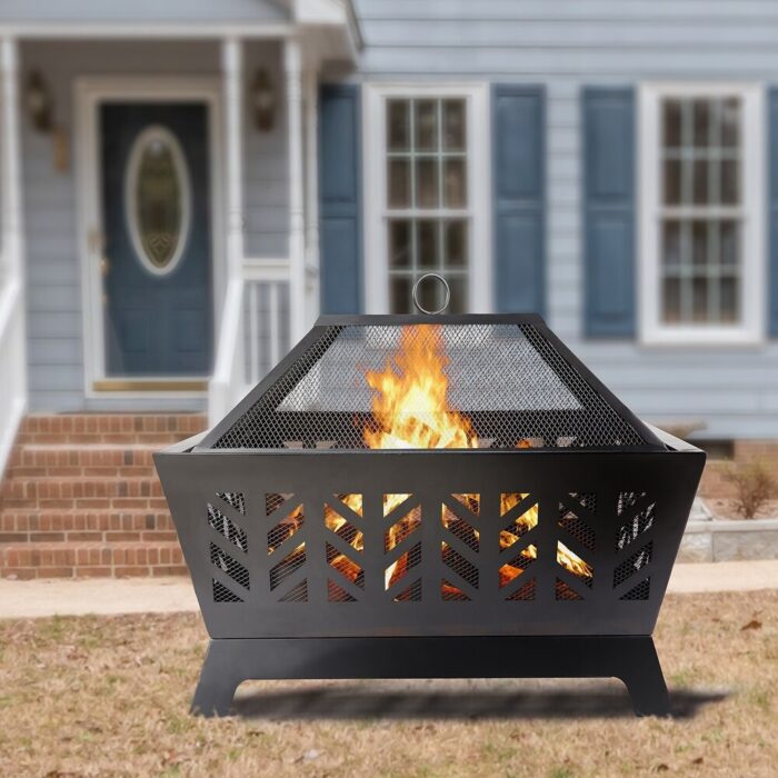 25.98 inch Square IRON FIRE PIT OUTDOOR