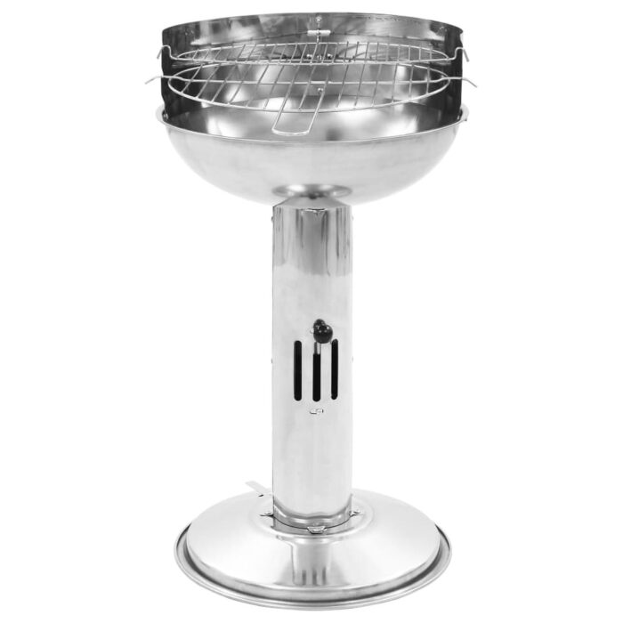 vidaXL Pedestal Charcoal BBQ Grill Stainless Steel - 15.4" x 26.8" - Image 2