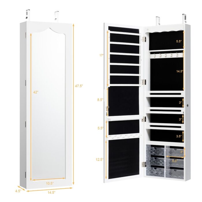 LED Mirror Jewelry Armoire Wall Door Mounted - Image 2