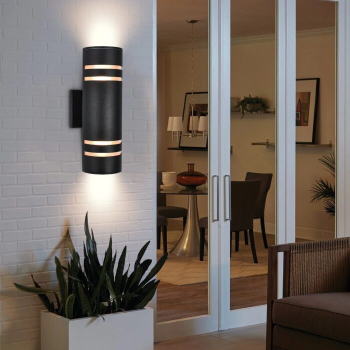 2 Pack 2-Light Industrial Modern Black Cylindrical Outdoor Lights Waterproof Lantern Wall Sconces - 4.33 in. W x 13.4 in. H - Image 2