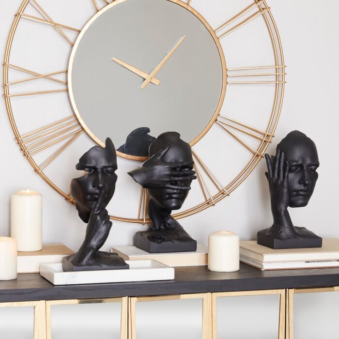 The Novogratz Black Polystone Face Sculpture (Set of 3)