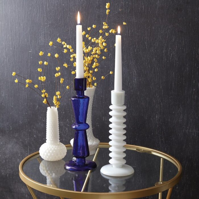 Milk Glass Taper Candle Holder - Box of 2 - 4'' dia. x 10''H - Image 2