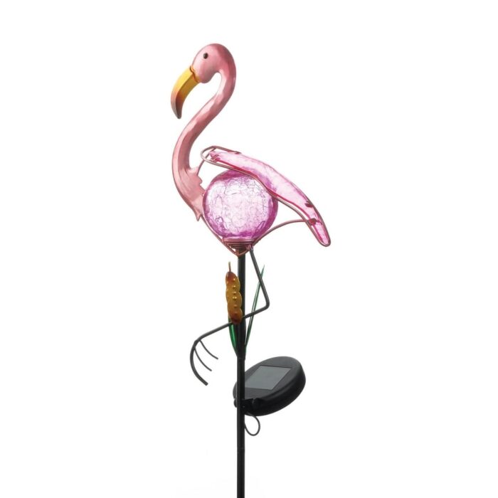 Set of 2 Pink Tropical Flamingo Solar Stakes