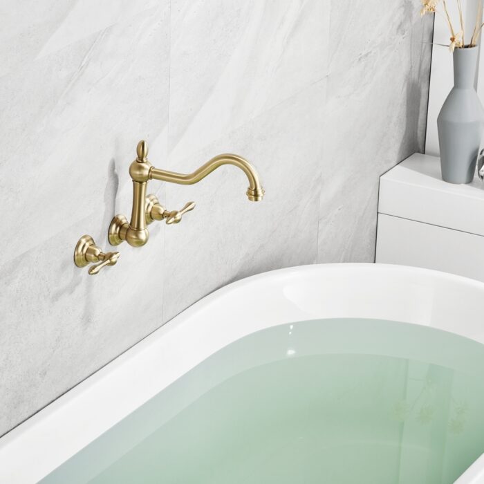 SUMERAIN Vintage Wall Mount Tub Faucet, 8 Inches Center 3 Hole Bathtub Filler Brushed Gold - Image 2