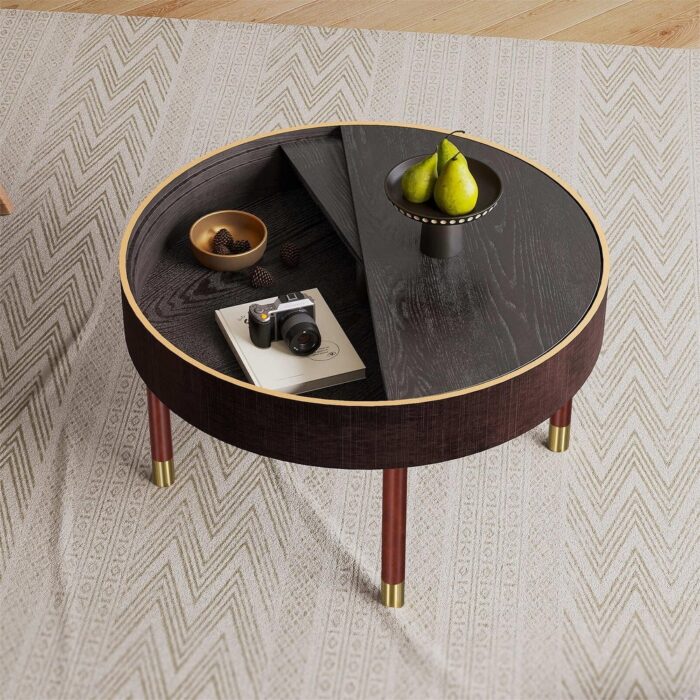 Moasis 30.7'' Round Wood Rotating Tray Coffee Table with Hidden Storage