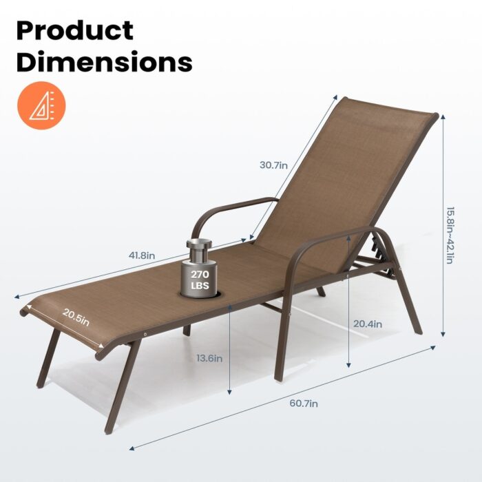 Pellebant 2/4PCS Outdoor Adjustable Patio Chaise Lounge Chairs - Image 2