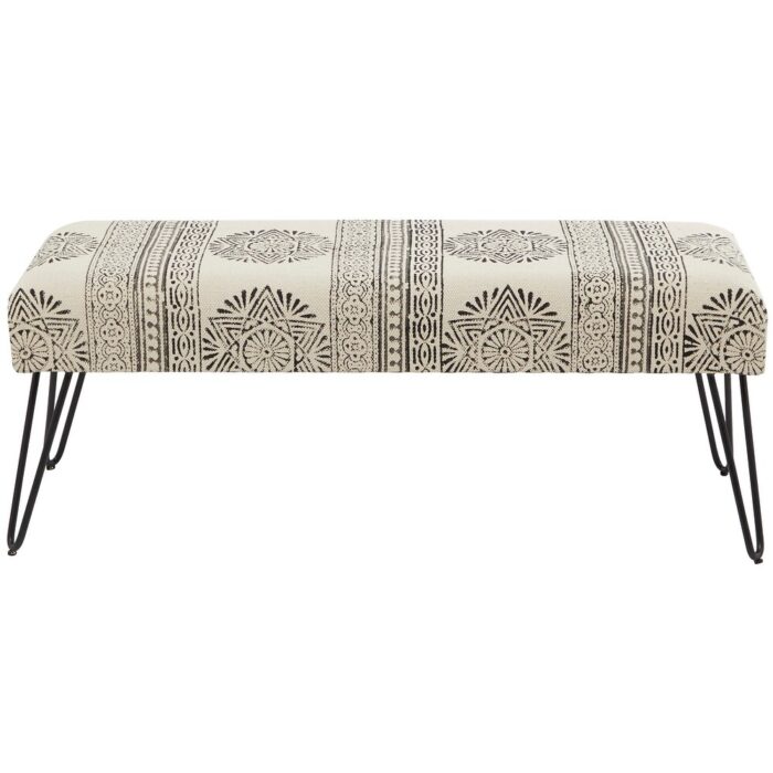 Metal Floral Bench with Metal Hairpin Legs - Multi colored, Gray and White or Black and White - 47 x 19 x 16 - Image 2
